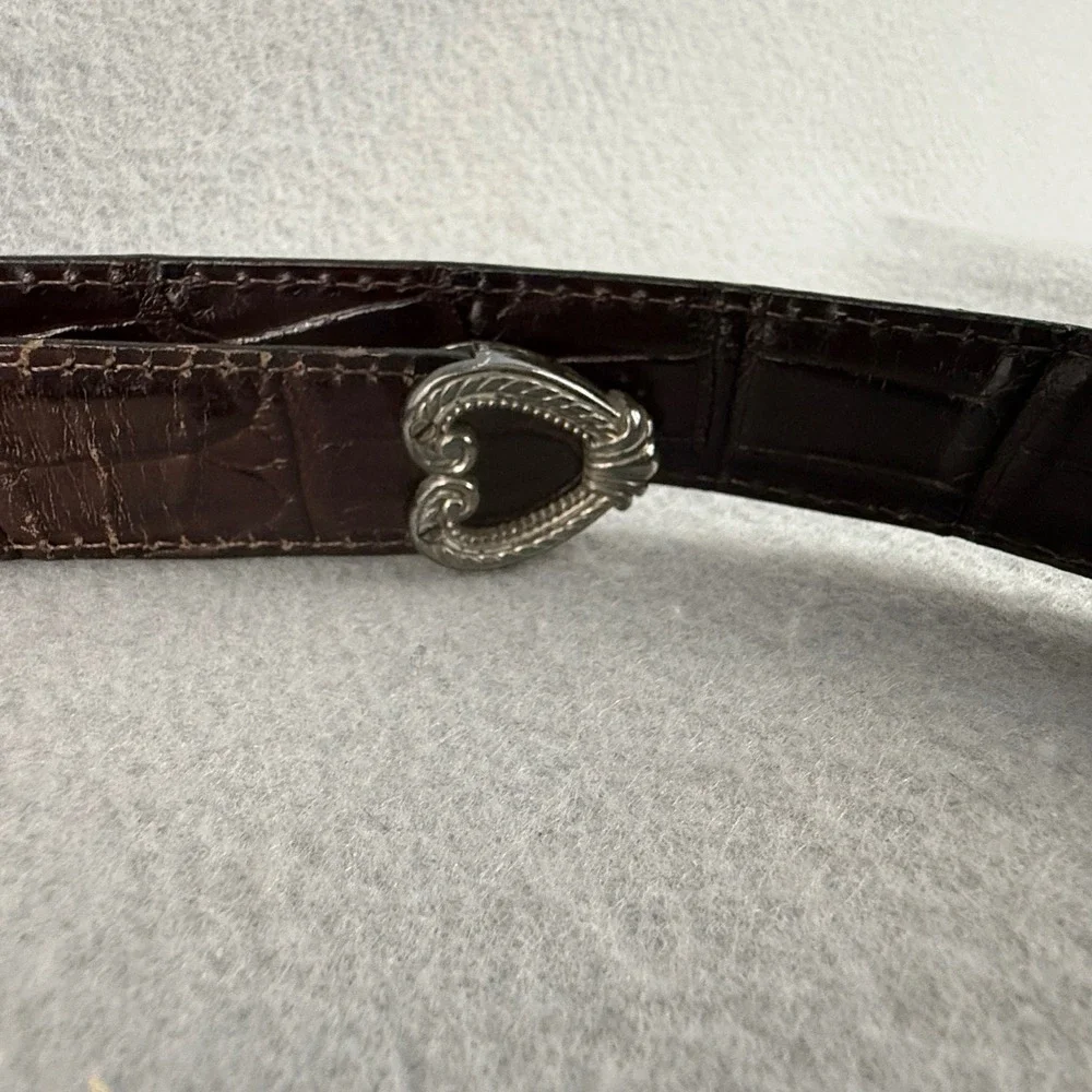Brighton Belt Size 36 Alligator Embossed Brown Leather Skinny Belt‎ Silver Heart